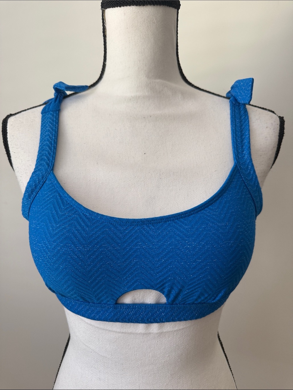 Sugar Beach Blue Sparkle Tie-Shoulder Swim Top, Size Medium
